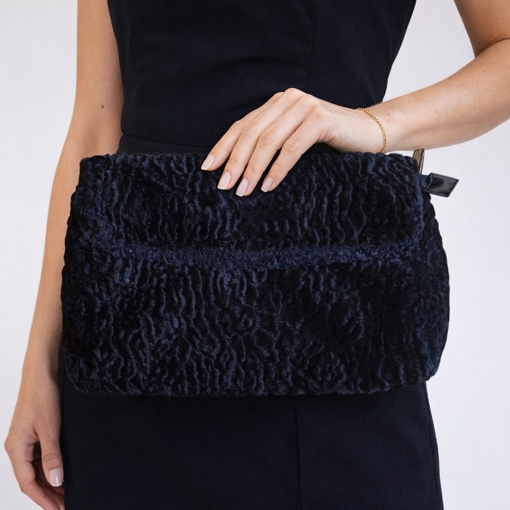 ✨ Murval Black Faux Fur Foldover Clutch | Evening Bag ✨